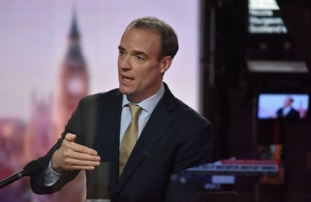 britain s foreign affairs secretary dominic raab speaks during bbc tv s the andrew marr show in london britain november 29 2020 photo reuters