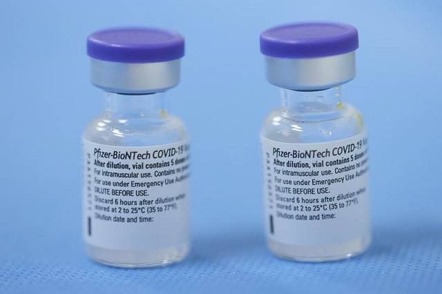 vials of the pfizer biontech vaccine are pictured in a vaccination center as part of the coronavirus disease covid 19 vaccination campaign in geneva switzerland february 3 2021 photo reuters