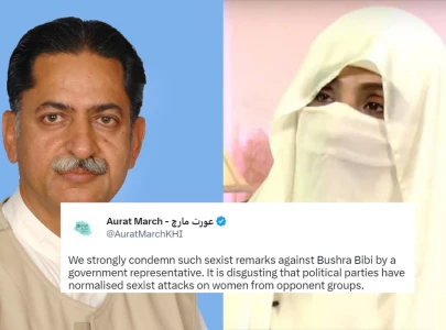 aurat march karachi condemns sexist remarks against bushra bibi