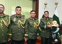 a delegation led by lieutenant general s m kamr ul hassan principal staff officer of the armed forces division of bangladesh meets army chief general syed asim munir at the general headquarters photo app