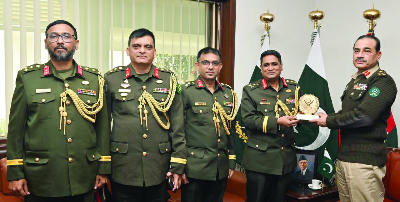 a delegation led by lieutenant general s m kamr ul hassan principal staff officer of the armed forces division of bangladesh meets army chief general syed asim munir at the general headquarters photo app