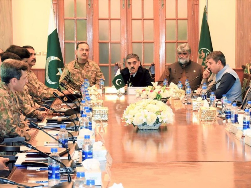 caretaker prime minister anwaarul haq kakar chairs a meeting of the provincial apex committee in quetta on october 10 2023 photo pid