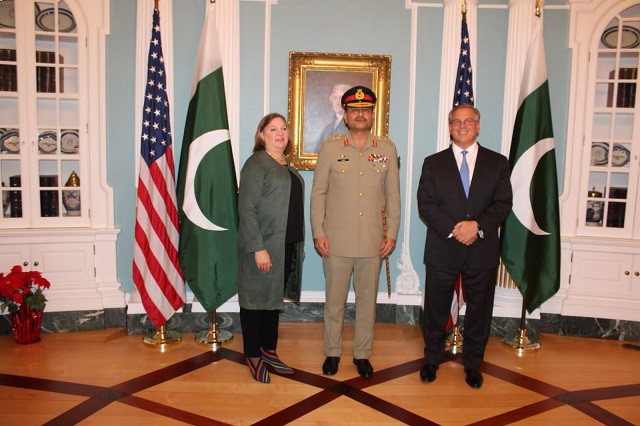 chief of army staff general syed asim munir poses for a picture with under secretary of state victoria nuland and another senior official during his maiden visit to the us photo ispr