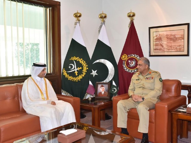 general qamar meets qatari envoy at ghq photo ispr