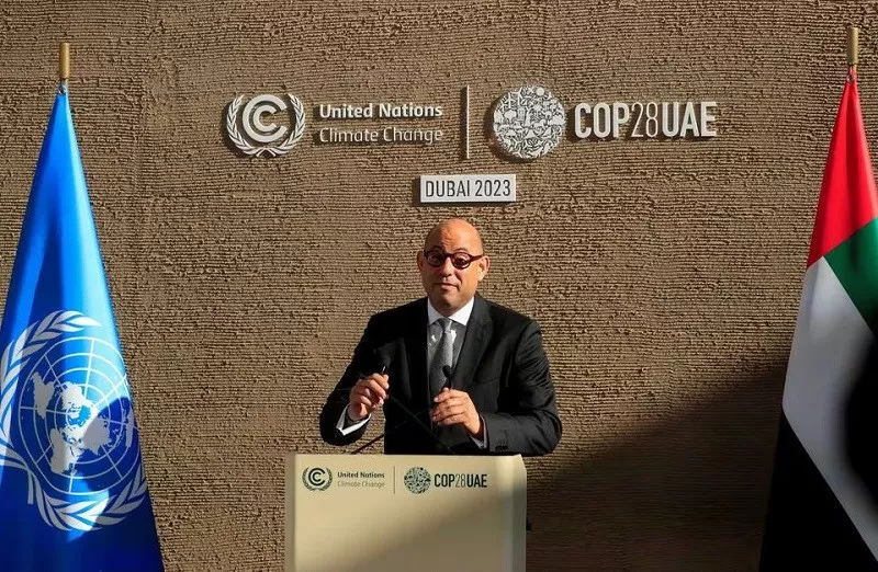 executive secretary of unfccc simon stiell speaks during a press conference at cop28 in dubai uae december 11 2023 photo reuters