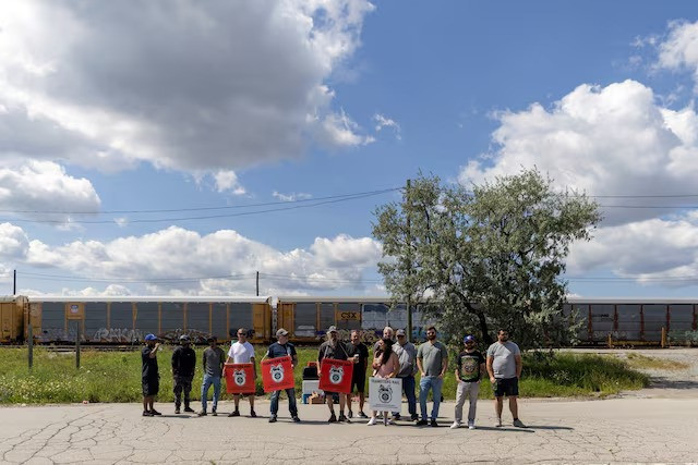 cn workers picket at the cpkc toronto yard after canadian national railway cn and canadian pacific kansas city cpkc locked out workers following unsuccessful negotiation attempts with the teamsters union in toronto ontario canada on august 22 2024 photo reuters