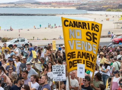 protesters rally across canary islands protesters rally across canary islands