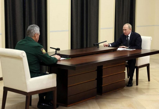 russian president vladimir putin attends a meeting with defence minister sergei shoigu at the novo ogaryovo state residence outside moscow russia october 28 2022 photo reuters russian president vladimir putin attends a meeting with defence minister sergei shoigu at the novo ogaryovo state residence outside moscow russia october 28 2022 photo reuters