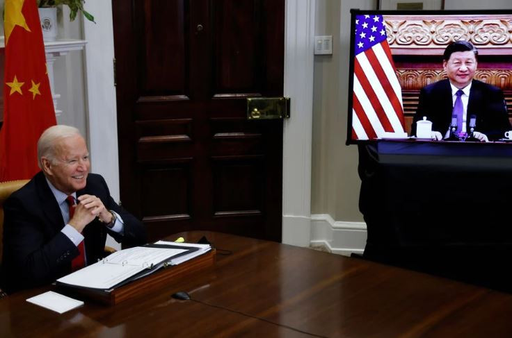 us president joe biden speaks virtually with chinese leader xi jinping from the white house in washington us november 15 2021 photo reuters file