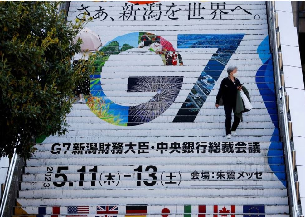 the logo of the g7 finance ministers and central bank governors meeting is displayed at niigata station ahead of the meeting in niigata japan may 10 2023 reuters