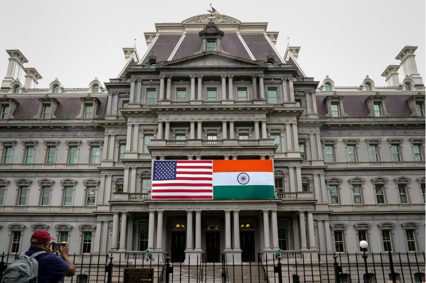 the flags of the united states and india are displayed on the eisenhower executive office building at the white house in washington u s june 21 2023 reuters elizabeth frantz file photo acquire licensing rights