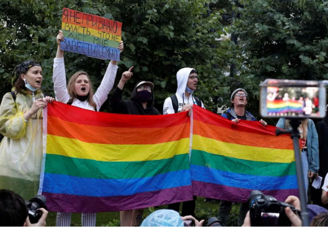 lgbt activists take part in a protest against amendments to russia s constitution and the results of a nationwide vote on constitutional reforms in moscow russia july 15 2020 the placard reads i don t recognise the authority that keeps me from having a family reuters shamil zhumatov file acquire licensing rights lgbt activists take part in a protest against amendments to russia s constitution and the results of a nationwide vote on constitutional reforms in moscow russia july 15 2020 the placard reads i don t recognise the authority that keeps me from having a family reuters shamil zhumatov file acquire licensing rights