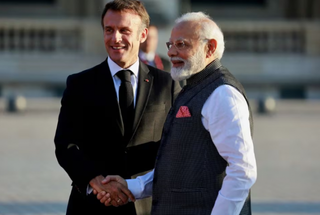 french president emmanuel macron and indian prime minister narendra modi shake hands ahead of a dinner held at the louvre in paris france july 14 2023 photo reuters french president emmanuel macron and indian prime minister narendra modi shake hands ahead of a dinner held at the louvre in paris france july 14 2023 photo reuters