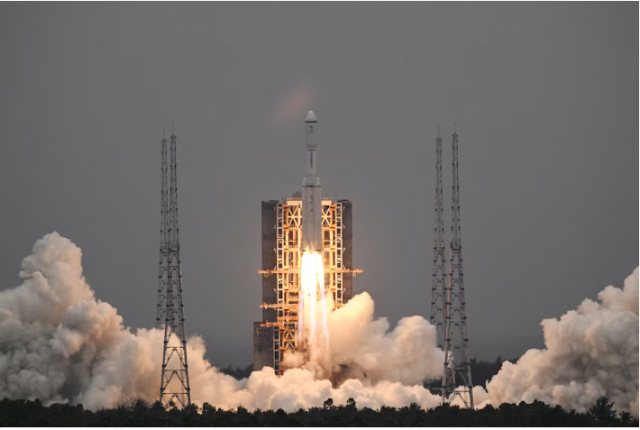 a long march 8 rocket carrying the relay satellite queqiao 2 for earth moon communications blasts off at the wenchang space launch center in hainan province china march 20 2024 china daily via reuters file photo a long march 8 rocket carrying the relay satellite queqiao 2 for earth moon communications blasts off at the wenchang space launch center in hainan province china march 20 2024 china daily via reuters file photo