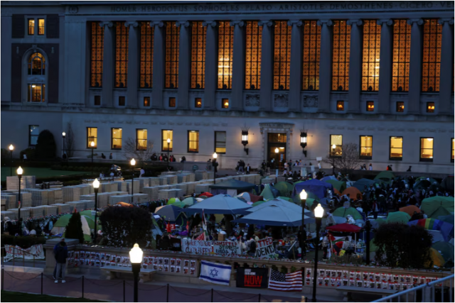 students continue to protest into the evening at columbia university in an encampment in support of palestinians during the ongoing conflict between israel and the palestinian islamist group hamas in new york city u s april 23 2024 reuters caitlin ochs students continue to protest into the evening at columbia university in an encampment in support of palestinians during the ongoing conflict between israel and the palestinian islamist group hamas in new york city u s april 23 2024 reuters caitlin ochs