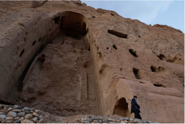 a taliban soldier stands guard in front of the ruins of a 1500 year old buddha statue in bamyan afghanistan march 2 2023 reuters ali khara file photo a taliban soldier stands guard in front of the ruins of a 1500 year old buddha statue in bamyan afghanistan march 2 2023 reuters ali khara file photo