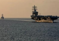 components of the dwight d eisenhower carrier strike group ikecsg guided missile destroyer uss stethem ddg 63 and french navy frigate fs languedoc d 653 transit the strait of hormuz on november 25 2023 photo reuters components of the dwight d eisenhower carrier strike group ikecsg guided missile destroyer uss stethem ddg 63 and french navy frigate fs languedoc d 653 transit the strait of hormuz on november 25 2023 photo reuters