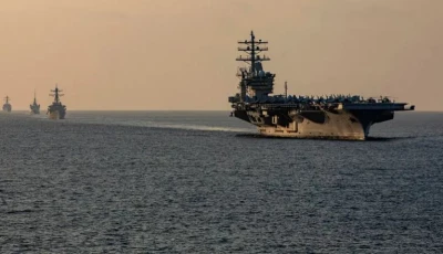 components of the dwight d eisenhower carrier strike group ikecsg guided missile destroyer uss stethem ddg 63 and french navy frigate fs languedoc d 653 transit the strait of hormuz on november 25 2023 photo reuters components of the dwight d eisenhower carrier strike group ikecsg guided missile destroyer uss stethem ddg 63 and french navy frigate fs languedoc d 653 transit the strait of hormuz on november 25 2023 photo reuters