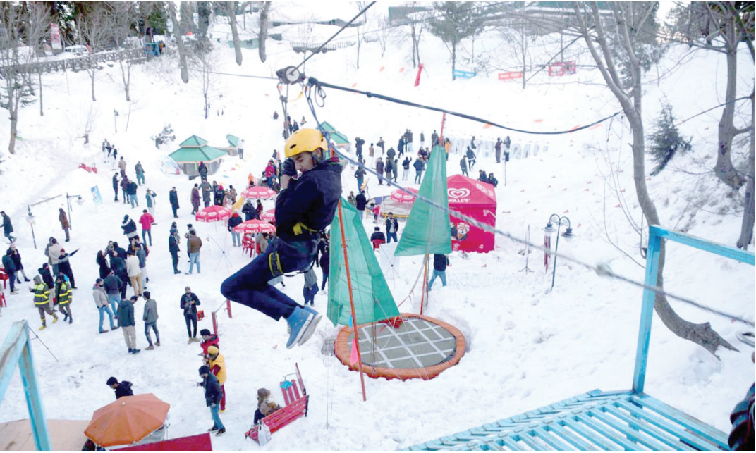 visitors enjoy zip line at the three day galiyat snow festival photo app