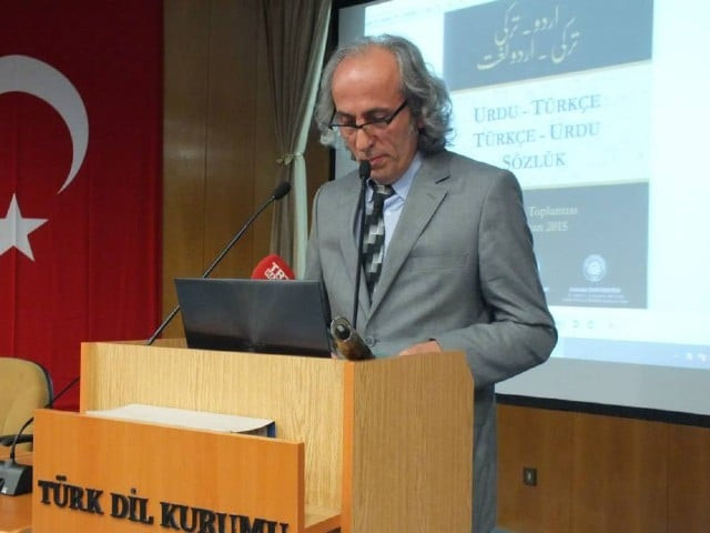 prof dr celal soydan of istanbul university speaking at the launch of turkish urdu dictionary in ankara turkey photo file prof dr celal soydan of istanbul university speaking at the launch of turkish urdu dictionary in ankara turkey photo file
