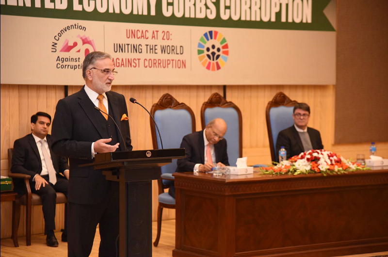 nab chairman lt gen retd nazir ahmed speaking at an event at the nab headquarters in islamabad photo app