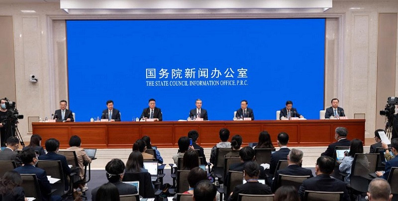 press conference on a white paper titled a global community of shared future china s proposals and actions is held by the state council information office in beijing capital of china sept 26 2023 photo xinhua