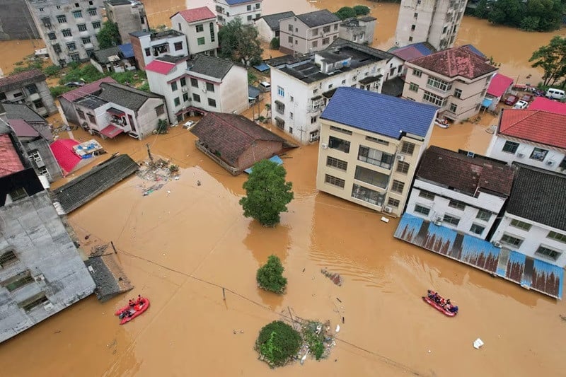 aerial view of buildings submerged in floodwaters after heavy rains hit towns in hunan provice china photo reuters