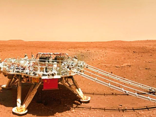 Photo released on June 11, 2021 by the China National Space Administration (CNSA) shows the landing platform of China's first Mars rover Zhurong. PHOTO: XINHUA