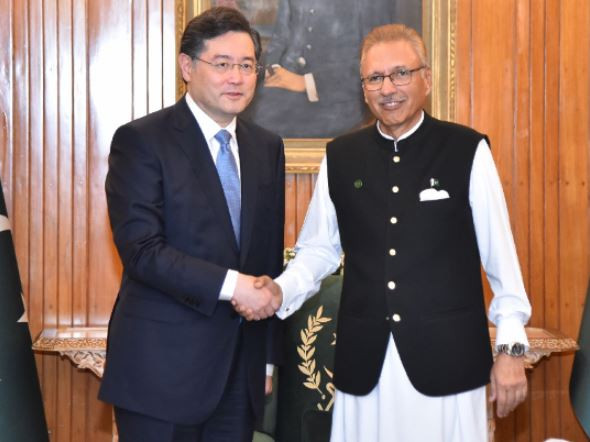 state councillor and minister of foreign affairs of people s republic of china qin gang thanked president dr arif alvi for visiting china in march 2020 to show solidarity with the people and government of china during the covid 19 pandemic photo express