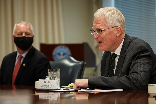 acting us defense secretary christopher miller speaks during a meeting at the pentagon in nearby arlington virginia november 13 2020 photo reuters