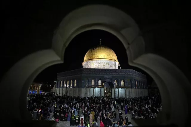 palestinians pray in front of the dome of the rock on laylat al qadr during the holy month of ramazan at the compound that houses al aqsa mosque known to muslims as noble sanctuary and to jews as temple mount in jerusalem s old city may 8 2021 photo reuters palestinians pray in front of the dome of the rock on laylat al qadr during the holy month of ramazan at the compound that houses al aqsa mosque known to muslims as noble sanctuary and to jews as temple mount in jerusalem s old city may 8 2021 photo reuters