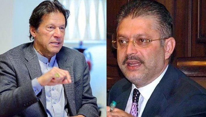 a combined image of sindh information minister sharjeel memon r and former prime minister imran khan photo express