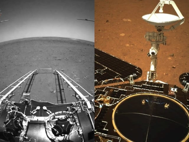 china s zhurong mars rover with its solar panels and antenna deployed as it sits on its lander on the surface of mars may 19 2021 photo afp china s zhurong mars rover with its solar panels and antenna deployed as it sits on its lander on the surface of mars may 19 2021 photo afp