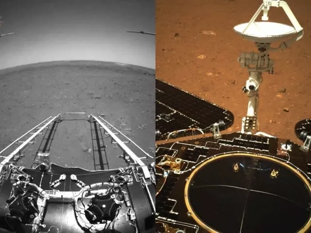 china s zhurong mars rover with its solar panels and antenna deployed as it sits on its lander on the surface of mars may 19 2021 photo afp china s zhurong mars rover with its solar panels and antenna deployed as it sits on its lander on the surface of mars may 19 2021 photo afp
