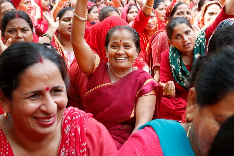 community health workers punch the air with their fists during a protest in gurugram india september 19 2023 photo reuters