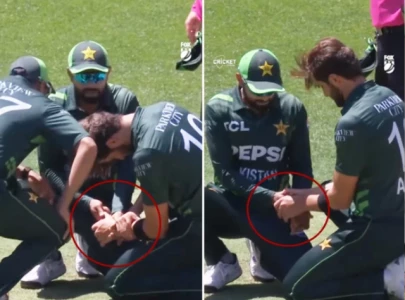 watch team spirit as babar eases shaheen s pain after thumb hit