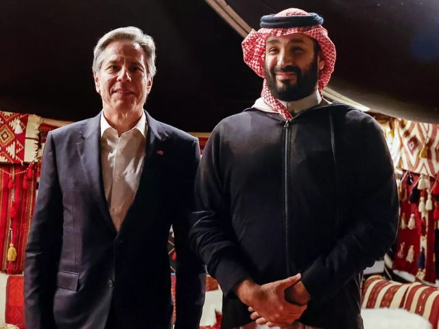 us secretary of state antony blinken meets with saudi crown prince mohammed bin salman at al ula in northwestern saudi arabia on 8 january 2024 afp evelyn hockstein