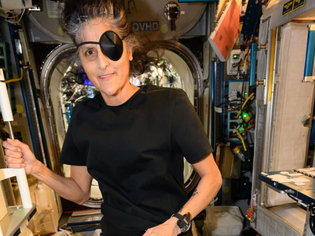 NASA astronaut and Expedition 72 Commander Suni Williams wears a pirate's eye patch in celebration of Halloween while orbiting Earth aboard the International Space Station. (Image credit: NASA)