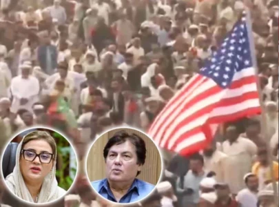 us flag at pti rally fuels verbal clash between barrister saif and azma bokhari