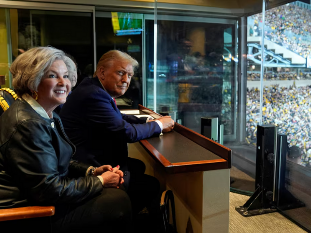 republican presidential candidate and former president donald trump sits with susie wiles as he attends the new york jets football game against the pittsburgh steelers at acrisure stadium sunday oct 20 2024 in pittsburgh evan vucci pool via reuters file photo