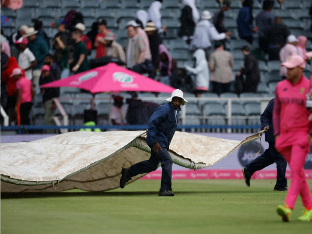 the unexpected downpour forced ground staff to cover the pitch courtesy pcb