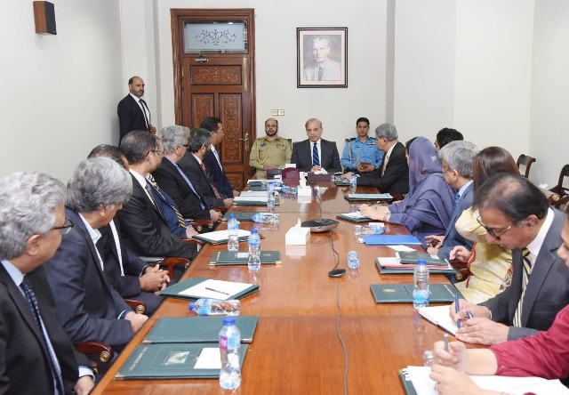 prime minister shehbaz sharif pictured during a meeting with a delegation of the american business council in islamabad on june 8 2022 photo twitter appcsocialmedia