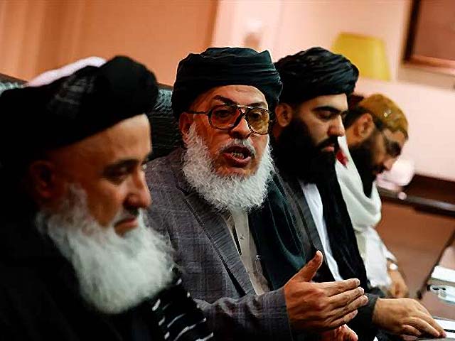 a taliban delegation holds a press conference after a meeting with zamir kabulov photo afp file