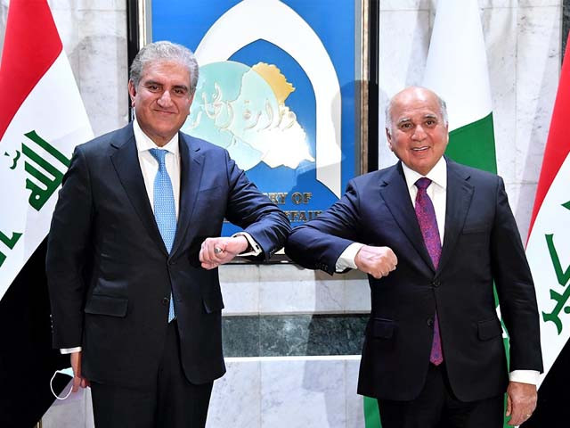 iraqi foreign minister fuad hussein with his pakistani counter part shah mahmood qureshi photo afp