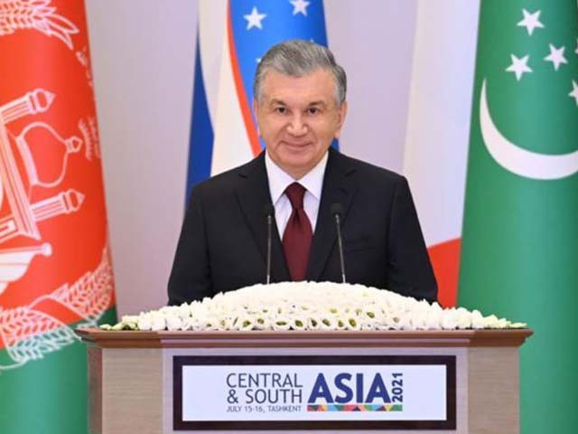 president of uzbekistan shavkat mirziyoyev speaks during a conference photo afp