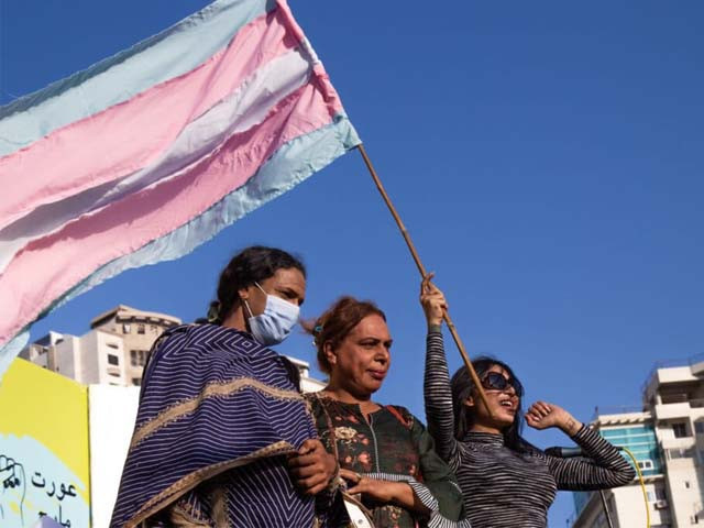 sarah gill a trans activist stands on stage with other members of the trans community at the aurat march photo afp sarah gill a trans activist stands on stage with other members of the trans community at the aurat march photo afp