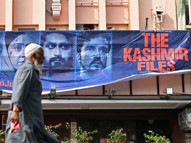 the kashmir files movie poster as seen on the billboard of a movie theater in kolkata india photo afp