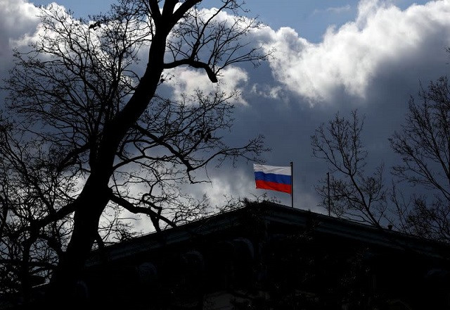 the national flag flutters on top of the russian embassy in prague czech republic february 27 2020 photo reuters