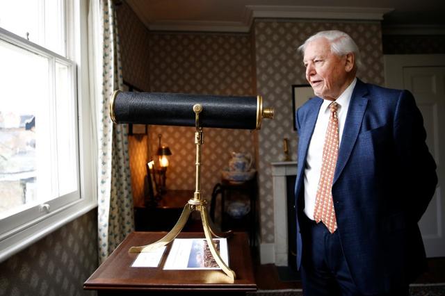 david attenborough poses for photographers during the opening of the turner and the thames exhibition inside the house painter j m w turner built for himself in twickenham london britain january 10 2020 photo reuters