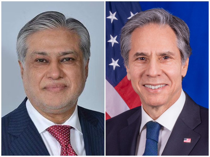 foreign minister mohammad ishaq dar l and us secretary of state antony blinken r photo file